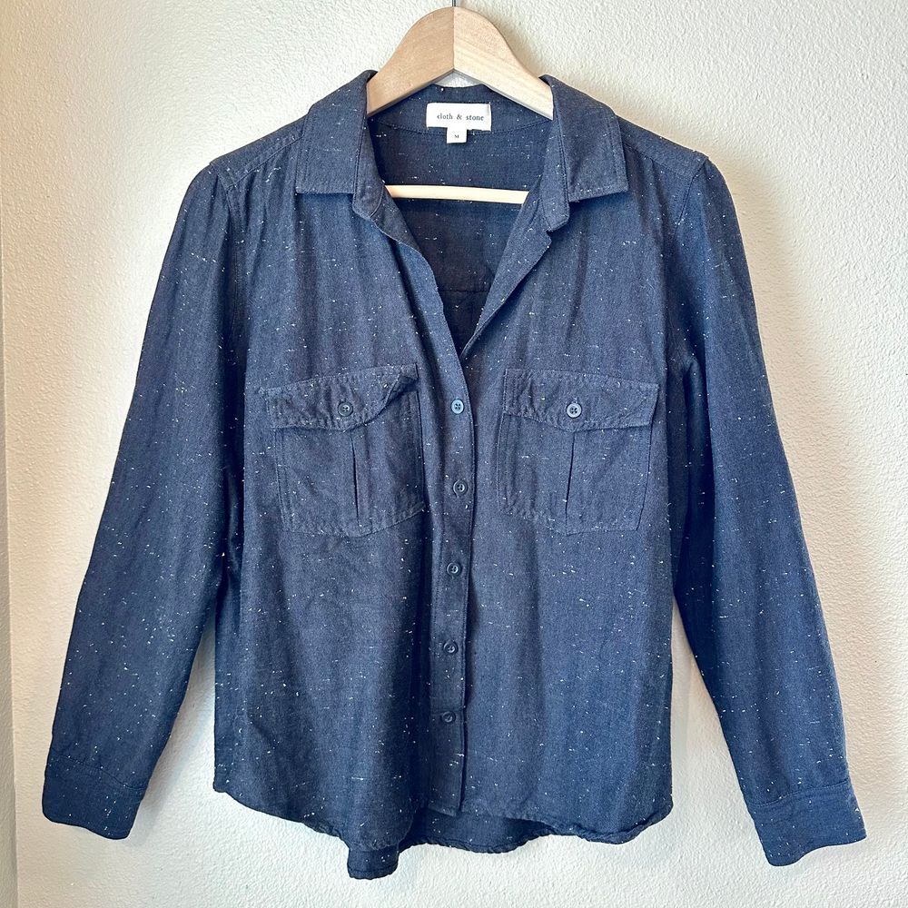 Cloth & Stone Cotton Rayon Blend Black Long Sleeve Roll Tab Shirt‎ Size Medium